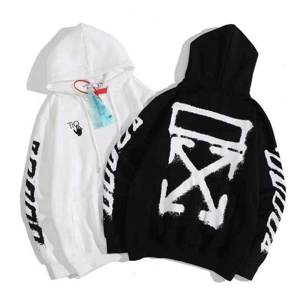 2021 autumn winter off inkjet arrow pattern Plush Hoodie for men and women1, White 
2021 autumn winter off inkjet arrow pattern Plush Hoodie for men and women1, White