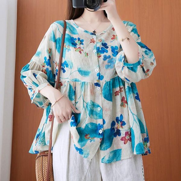women's blouses & shirts women summer loose casual arrival 2021 simple style o-neck vintage floral print female cotton linen b139, White
women's blouses & shirts women summer loose casual arrival 2021 simple style o-neck vintage floral print female cotton linen b139, White