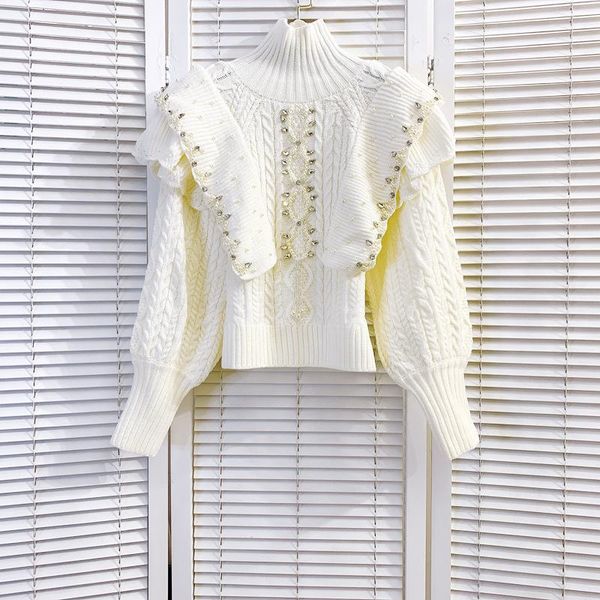 women's sweaters clothes 2021 winter year neck white pullover beaded ruffles long-sleeved warm knitted sweater top, White;black
women's sweaters clothes 2021 winter year neck white pullover beaded ruffles long-sleeved warm knitted sweater top, White;black