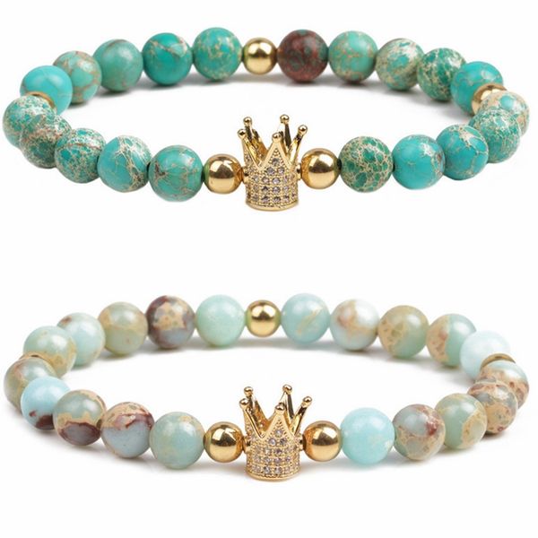 fashion handmade bracelet bijoux green natural cracked stone beaded gold color crown shape decorative elastic bracelets, Black
fashion handmade bracelet bijoux green natural cracked stone beaded gold color crown shape decorative elastic bracelets, Black