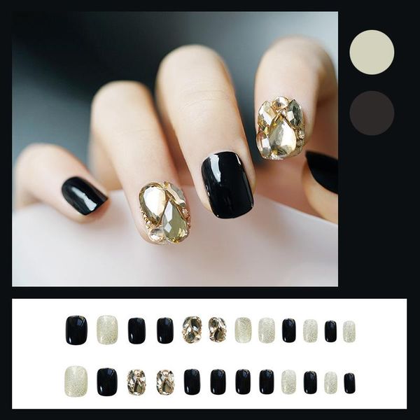 false nails luxury fake short black champagne diamond design press on nail patch finished tips with glue, Red;gold
false nails luxury fake short black champagne diamond design press on nail patch finished tips with glue, Red;gold