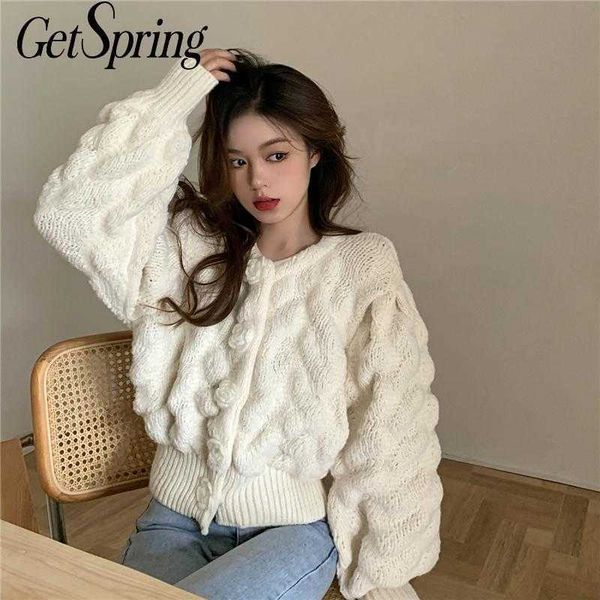 getspring women sweater retro white knit cardigan fashion short knitted loose coat spring 210601
getspring women sweater retro white knit cardigan fashion short knitted loose coat spring 210601