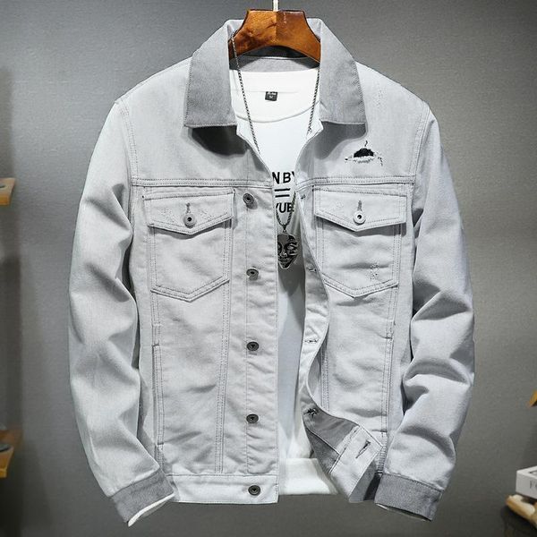 men's jackets autumn light gray denim jacket korean slim personality hole casual, Black;brown
men's jackets autumn light gray denim jacket korean slim personality hole casual, Black;brown