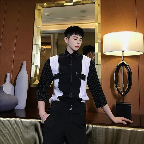 summer shirt men black and white stripes stitching fashion casual short-sleeved hair stylist nightclub dj tide men's shirts, White;black
summer shirt men black and white stripes stitching fashion casual short-sleeved hair stylist nightclub dj tide men's shirts, White;black