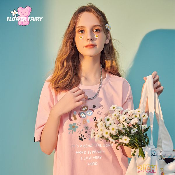 women's blouses & shirts pink manga short t-shirt loose korean style half summer background bear, 2021, White
women's blouses & shirts pink manga short t-shirt loose korean style half summer background bear, 2021, White