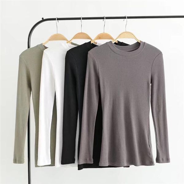 women's t-shirt 1pc simple slim solid color female women round neck ribbed long sleeve fit bottoming autumn, White
women's t-shirt 1pc simple slim solid color female women round neck ribbed long sleeve fit bottoming autumn, White