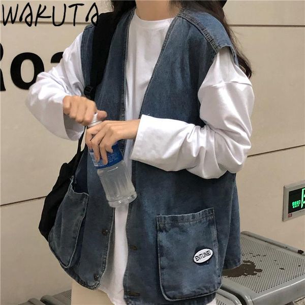 women's vests wakuta harajuku japanese fashion oversized jeans vest women 2021 fall spring casual vintage pockets v neck sleeveless den, Black;white
women's vests wakuta harajuku japanese fashion oversized jeans vest women 2021 fall spring casual vintage pockets v neck sleeveless den, Black;white