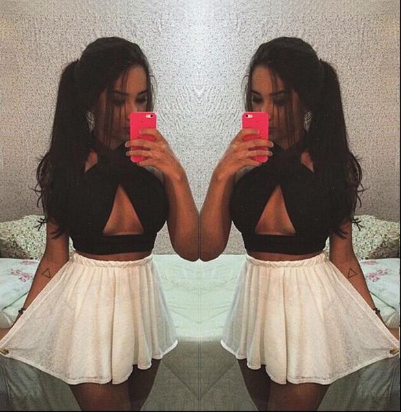 women crop strappy cross over front cut out halter neck sleeveless bandage vest summer woman clothes, White
women crop strappy cross over front cut out halter neck sleeveless bandage vest summer woman clothes, White