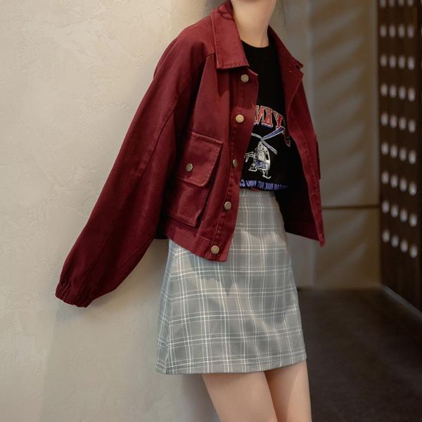 women's jackets denim women punk vintage wine red pocket jeans jacket 2021 autumn winter short coats streetwear korean style, Black;brown
women's jackets denim women punk vintage wine red pocket jeans jacket 2021 autumn winter short coats streetwear korean style, Black;brown