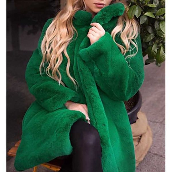 women's stand collar winter artificial fur coat long solid color daily street dress black yellow green s ml 211207
women's stand collar winter artificial fur coat long solid color daily street dress black yellow green s ml 211207