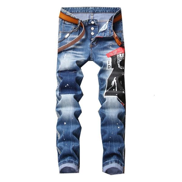 jeans new in spring and summer men's personality fashion korean chao brand stretch pants printing patch splash denim, Blue
jeans new in spring and summer men's personality fashion korean chao brand stretch pants printing patch splash denim, Blue