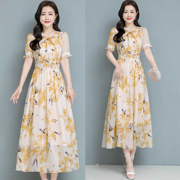 summer arrival o neck flower printed short sleeve long chiffon casual dress 210531, Black;gray
summer arrival o neck flower printed short sleeve long chiffon casual dress 210531, Black;gray