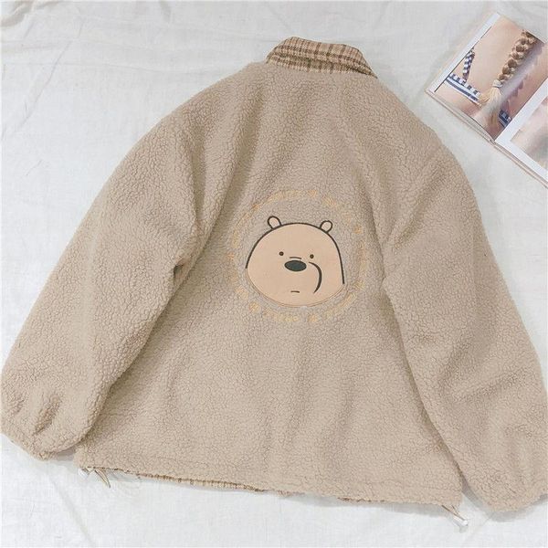 women's jackets 2021 winter fashing clothes women plaid coat woman embroidery bear thicked outwear wear on both sides lamb wool jacket, Black;brown
women's jackets 2021 winter fashing clothes women plaid coat woman embroidery bear thicked outwear wear on both sides lamb wool jacket, Black;brown