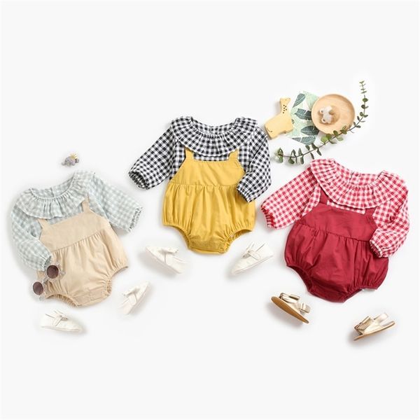 born baby girls grid fake two piece long sleeve clothes rompers 0-3yrs spring autumn toddler triangle jumpsuits 210521, Blue
born baby girls grid fake two piece long sleeve clothes rompers 0-3yrs spring autumn toddler triangle jumpsuits 210521, Blue