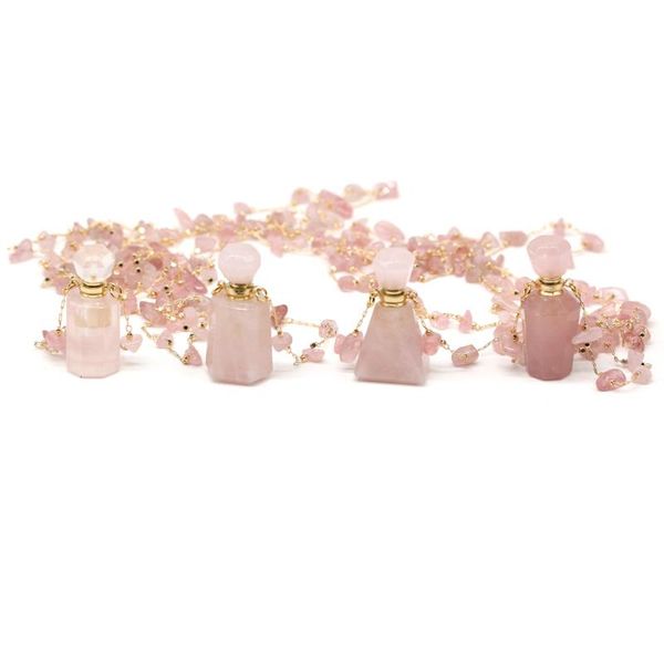 pendant necklaces natural perfume bottle stone pendants necklace rose quartzs essential oil diffuser charms crystal copper chain jewelry, Silver