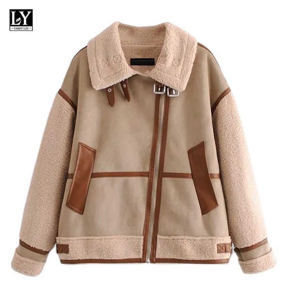 ly varey lin winter women patchwork lambswool faux leather jacket motorcycle casual turn-down collar zipper coat 210526, Black
ly varey lin winter women patchwork lambswool faux leather jacket motorcycle casual turn-down collar zipper coat 210526, Black