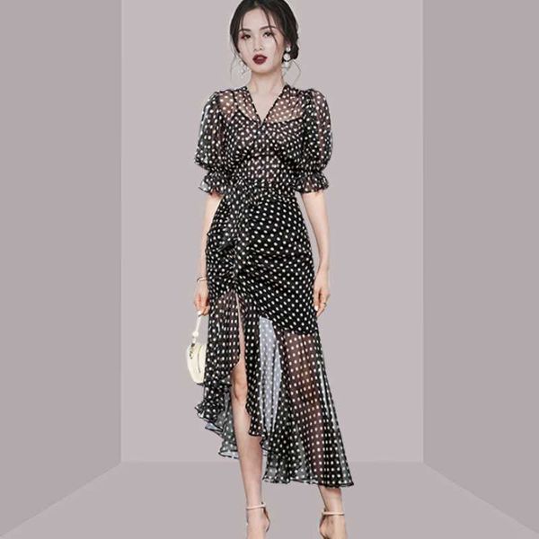 vintage v-neck polka dot printed chiffon drawstring midi dress women elegant high waist slim ruffle vestidos fashion summer 210526, Black;gray
vintage v-neck polka dot printed chiffon drawstring midi dress women elegant high waist slim ruffle vestidos fashion summer 210526, Black;gray