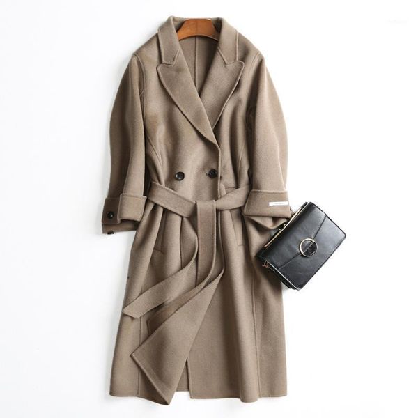 women's wool & blends shuchan long coat women 2021 autumn winter belt blend jackets loose style transition jacket park, Black
women's wool & blends shuchan long coat women 2021 autumn winter belt blend jackets loose style transition jacket park, Black