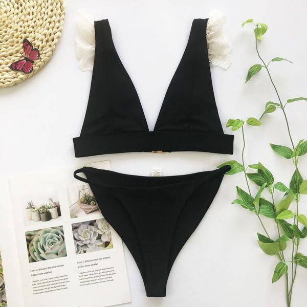 women's swimwear summer style 2021 ladies solid color lace edge split swimsuit sweet bikini two-piece beachwear women, White;black
women's swimwear summer style 2021 ladies solid color lace edge split swimsuit sweet bikini two-piece beachwear women, White;black
