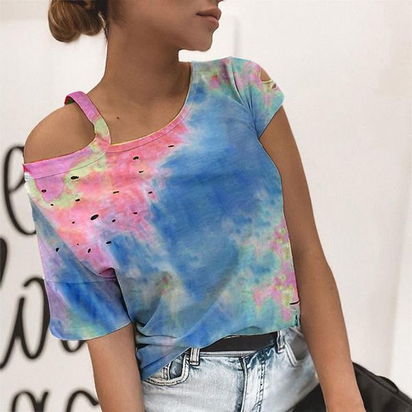 women's t-shirt fashion tie-dye gradient hanging shoulder short sleeve summer 2021 ladies l3, White
women's t-shirt fashion tie-dye gradient hanging shoulder short sleeve summer 2021 ladies l3, White