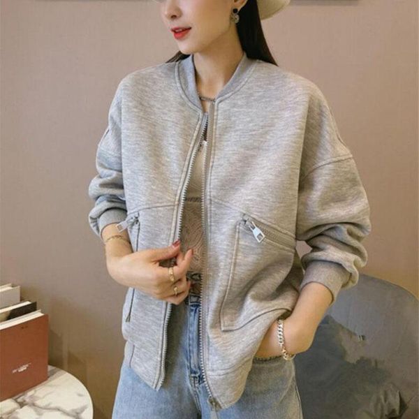 women's jackets 2021 spring autumn women coat loose casual pocket zipper ladies short baseball-uniform clothes, Black;brown
women's jackets 2021 spring autumn women coat loose casual pocket zipper ladies short baseball-uniform clothes, Black;brown