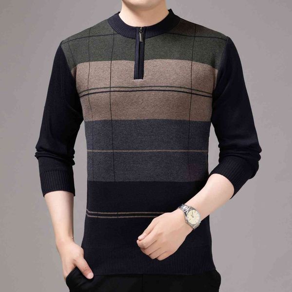 2021 autumn winter striped color matching bottoms middle-aged and elderly dad men's sweater, White;black
2021 autumn winter striped color matching bottoms middle-aged and elderly dad men's sweater, White;black