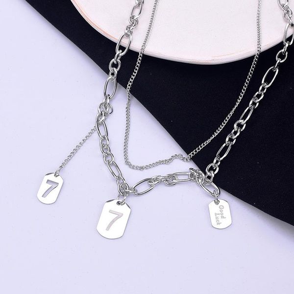 pendant necklaces qwc lucky number 7 double clavicle hip-hop couple titanium steel necklace female niche sweater chain accessories, Silver
pendant necklaces qwc lucky number 7 double clavicle hip-hop couple titanium steel necklace female niche sweater chain accessories, Silver