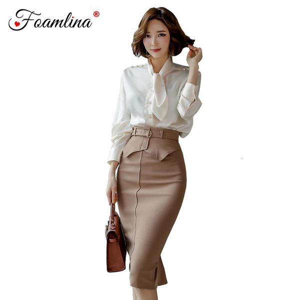 two piece dress foamlina women korean ol pieces sets bowtie collar long sleeve shirt belted high waist knee length pencil skirt work outfits, White
two piece dress foamlina women korean ol pieces sets bowtie collar long sleeve shirt belted high waist knee length pencil skirt work outfits, White