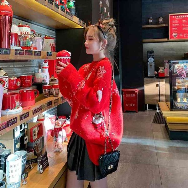 christmas red sweater women autumn and winter loose lazy wind thick wild student 210427, White;black
christmas red sweater women autumn and winter loose lazy wind thick wild student 210427, White;black
