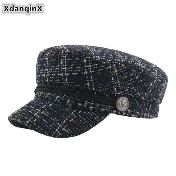 berets xdanqinx 2021 style women's cap elegant military hat autumn winter fashion knit button rope decorated flat for women, Blue;gray
berets xdanqinx 2021 style women's cap elegant military hat autumn winter fashion knit button rope decorated flat for women, Blue;gray
