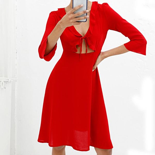 women party dress summer 2021 hollow out ruffles v neck three quarter flared sleeve slim fit a-line for q30 casual dresses, Black;gray
women party dress summer 2021 hollow out ruffles v neck three quarter flared sleeve slim fit a-line for q30 casual dresses, Black;gray