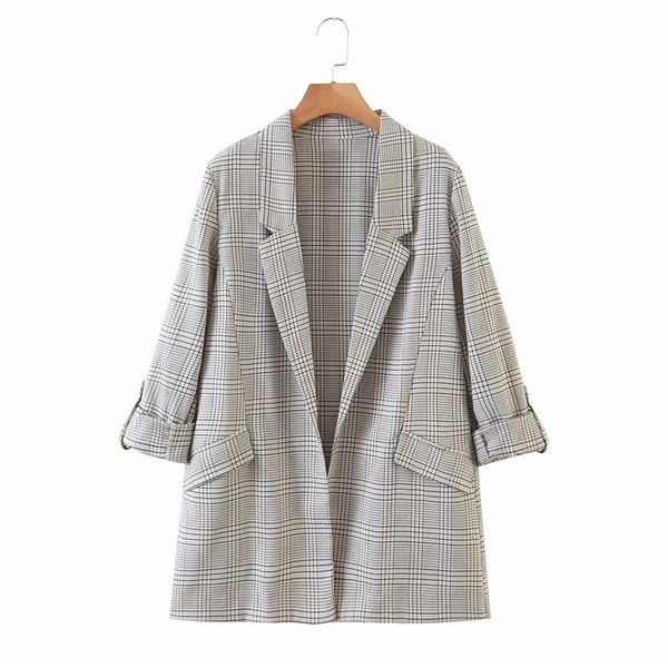 women's suits & blazers women casual plaid print loose autumn cotton long blazer outwear office lady elegant roll cuff no button 8, White;black
women's suits & blazers women casual plaid print loose autumn cotton long blazer outwear office lady elegant roll cuff no button 8, White;black