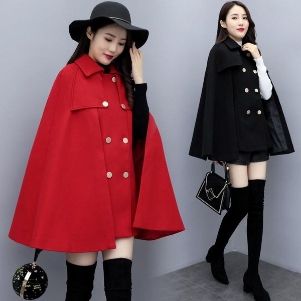 women's wool & blends double breasted mid-length loose womens cape poncho 2021 korean version winter turn down collar fashion woolen ja, Black
women's wool & blends double breasted mid-length loose womens cape poncho 2021 korean version winter turn down collar fashion woolen ja, Black