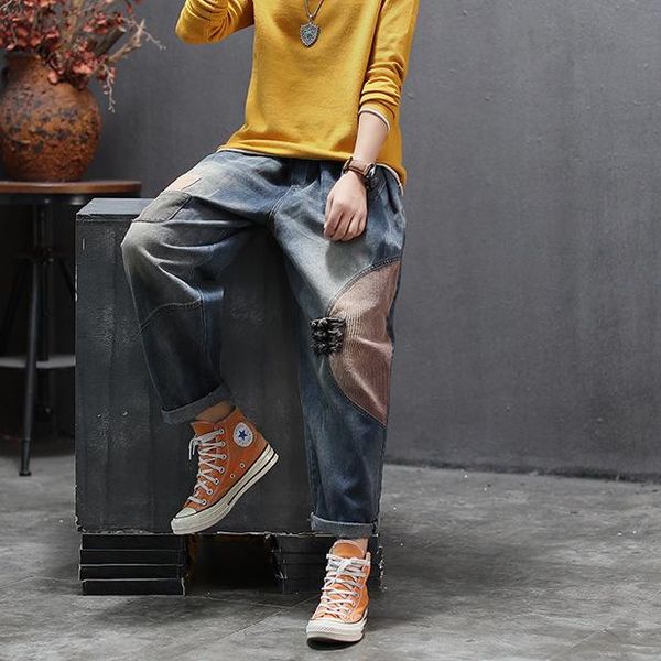 women's jeans women pockets mori girl 2021 spring autumn elastic waist harem pants patchwork casual vintage denim trousers, Blue
women's jeans women pockets mori girl 2021 spring autumn elastic waist harem pants patchwork casual vintage denim trousers, Blue