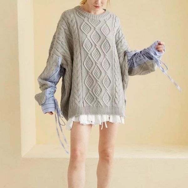 women's sweaters women 2021 autumn fashion stitching sleeves loose knitted sweater vintage o neck long sleeve female pullovers chic, White;black
women's sweaters women 2021 autumn fashion stitching sleeves loose knitted sweater vintage o neck long sleeve female pullovers chic, White;black