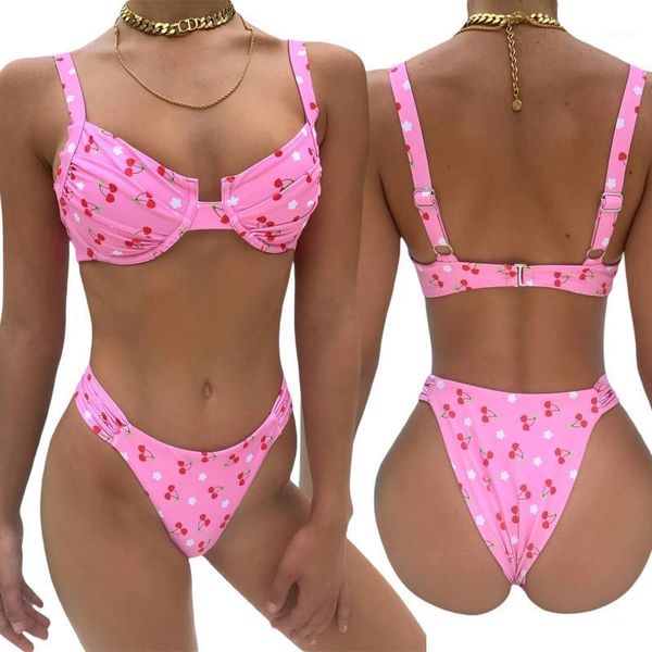 pcs women bathing suits, adults cherry print gathered underwire bikini + swimming bottoms women's swimwear, White;black
pcs women bathing suits, adults cherry print gathered underwire bikini + swimming bottoms women's swimwear, White;black