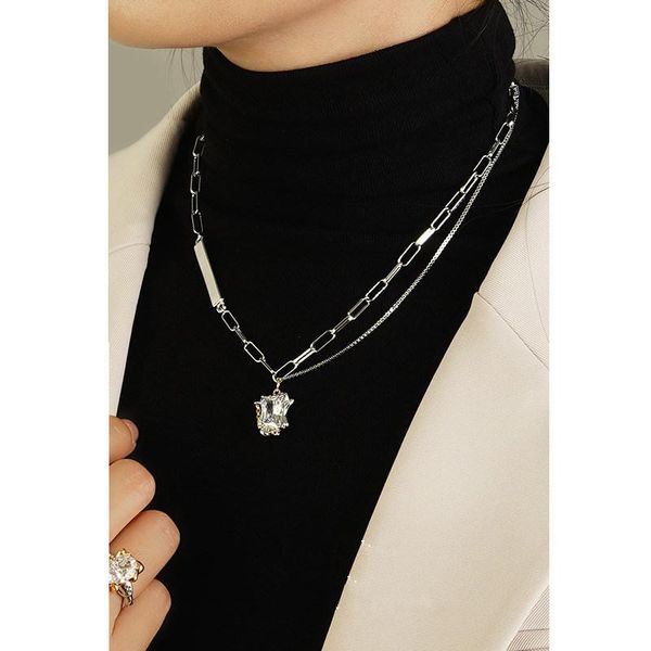 pendant necklaces hip hop double chain zircon necklace for women fashion senior light luxury clavicle delicate contracted jewelry, Silver
pendant necklaces hip hop double chain zircon necklace for women fashion senior light luxury clavicle delicate contracted jewelry, Silver
