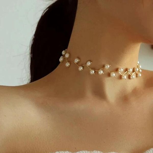 

chains aiyi jewelry ins style clavicle chain creative retro simple pearl necklace bride bridesmaid wedding necklaces, Silver
