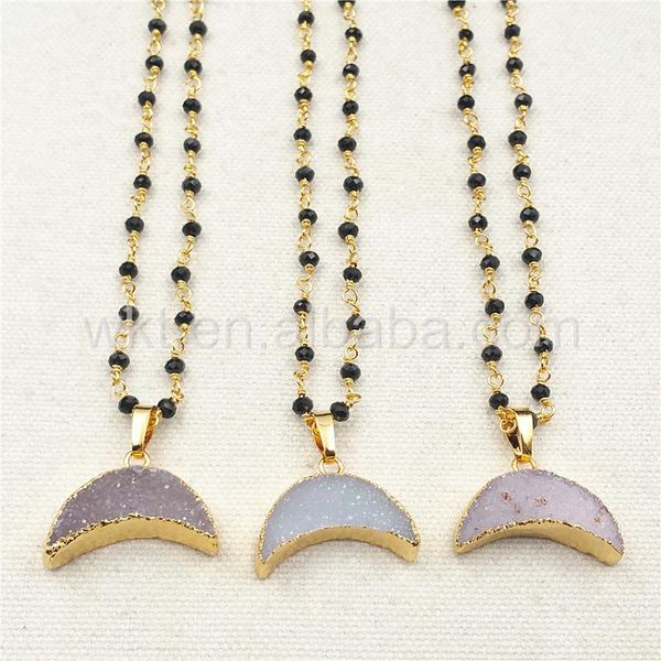 pendant necklaces wt-n866 wholesale natural druzy crescent moon necklace, 24k resist tarnishable rosary beads chain stone necklace, Silver
pendant necklaces wt-n866 wholesale natural druzy crescent moon necklace, 24k resist tarnishable rosary beads chain stone necklace, Silver
