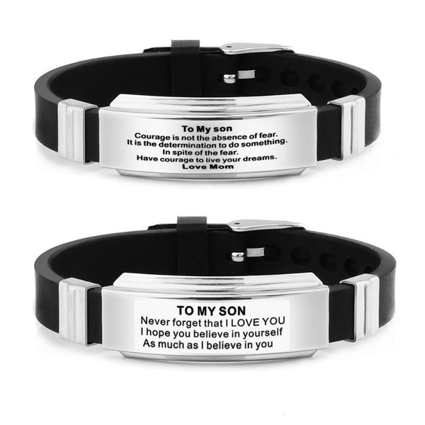 bangle to my son stainless steel silicone bracelet strap hand link day gift family jewelry adjustable love, Black
bangle to my son stainless steel silicone bracelet strap hand link day gift family jewelry adjustable love, Black