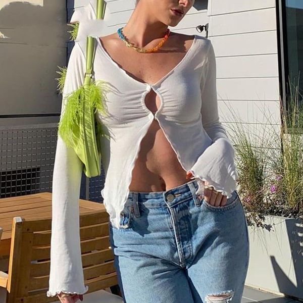 women's t-shirt women autumn cut out ruched streetwear long sleeve v neck open front solid color t-shirts, White
women's t-shirt women autumn cut out ruched streetwear long sleeve v neck open front solid color t-shirts, White
