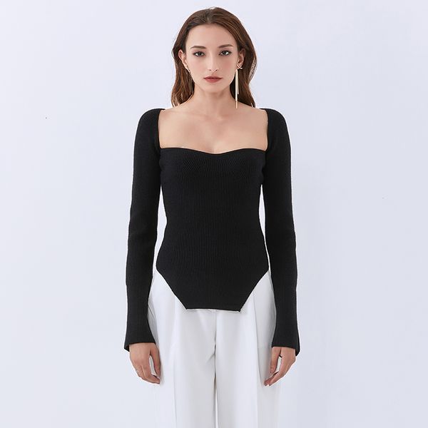 tees black slim sweater for women square collar long sleeve split solid knitted female fashion clothing spring, White
tees black slim sweater for women square collar long sleeve split solid knitted female fashion clothing spring, White