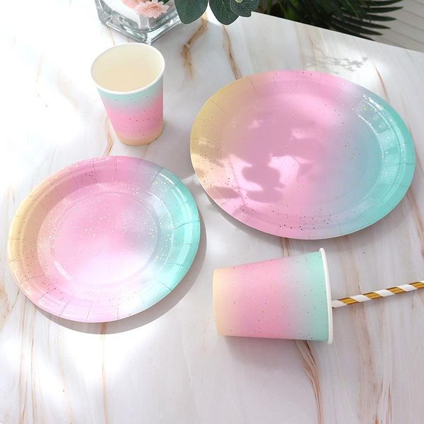 disposable dinnerware rainbow gradient color tableware set bronzing dot decorating paper plate cup straw for wedding birthday party supply
disposable dinnerware rainbow gradient color tableware set bronzing dot decorating paper plate cup straw for wedding birthday party supply