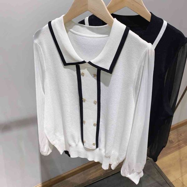 yarn silk ice hemp spring and summer new splicing chiffon sleeve polo lapel double breasted contrast shirt, White
yarn silk ice hemp spring and summer new splicing chiffon sleeve polo lapel double breasted contrast shirt, White