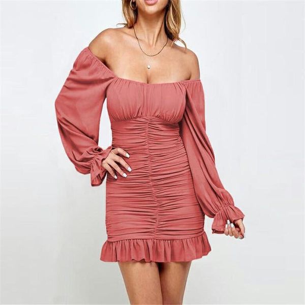 casual dresses women long sleeve off-shoulder dress with ruffled hem solid color square collar pleated bodycon causal slim midi, Black;gray
casual dresses women long sleeve off-shoulder dress with ruffled hem solid color square collar pleated bodycon causal slim midi, Black;gray