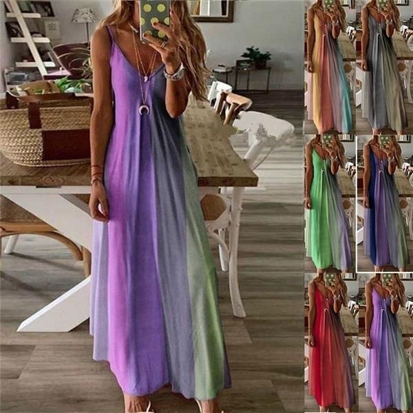 summer dress women elegant rainbow gradient print big swing long boho spaghetti strap beach party evening robe casual dresses, Black;gray
summer dress women elegant rainbow gradient print big swing long boho spaghetti strap beach party evening robe casual dresses, Black;gray