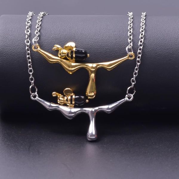pendant necklaces 1pcs golden bee drip honey necklace for girl choker women jewelry alloy chain on the neck animal birthday gift, Silver 
pendant necklaces 1pcs golden bee drip honey necklace for girl choker women jewelry alloy chain on the neck animal birthday gift, Silver