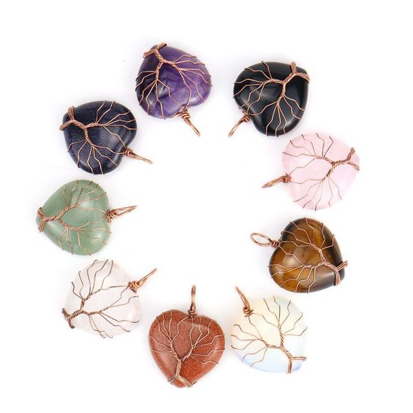 healing crystal natural stone heart charms necklaces copper twine tree of life wire wrap pendant turquoise amethyst tiger eye rose quartz wh, Silver
healing crystal natural stone heart charms necklaces copper twine tree of life wire wrap pendant turquoise amethyst tiger eye rose quartz wh, Silver
