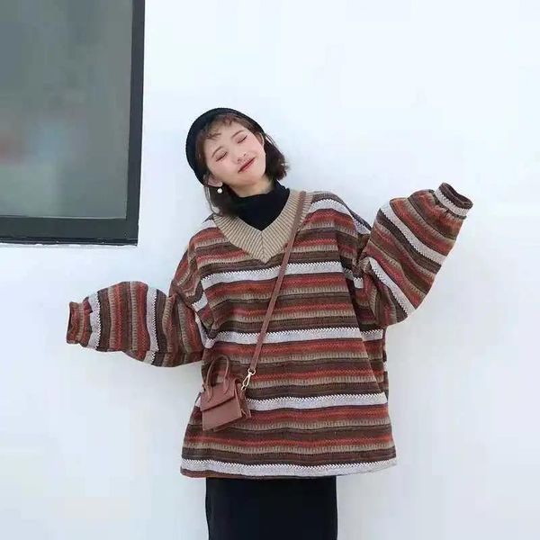 women's sweaters pullover women striped sweater oversized streetwear y2k vintage knitwear female v-neck long sleeve pullovers sueter de, White;black
women's sweaters pullover women striped sweater oversized streetwear y2k vintage knitwear female v-neck long sleeve pullovers sueter de, White;black