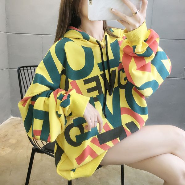 2021 autumn korean hooded sweater thin loose large women's letter printed et female student, Black
2021 autumn korean hooded sweater thin loose large women's letter printed et female student, Black